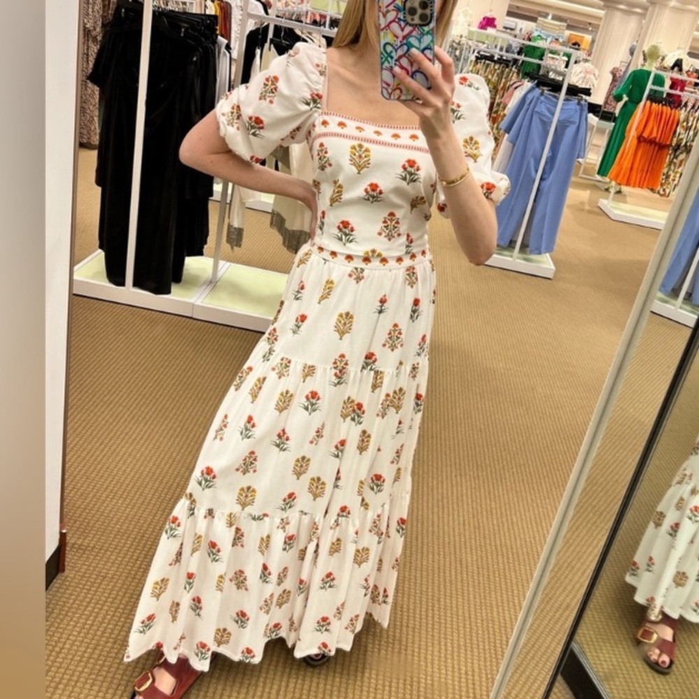 ANTONIO MELANI Set Isabelle White Orange Floral Print Midi Maxi Skirt & Top